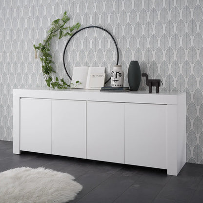 Mobile contenitore moderno con 4 ante chiuse e 2 ripiani interni in colore bianco, mobile contenitore elegante per soggiorno