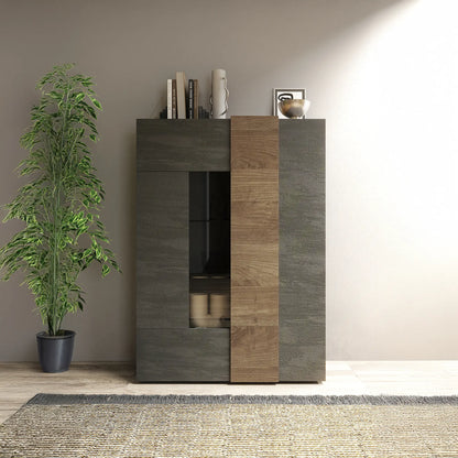 Mobile vetrina 2 ante 8 ripiani con dettaglio Mercure, ideale per arredare con eleganza ogni ambiente